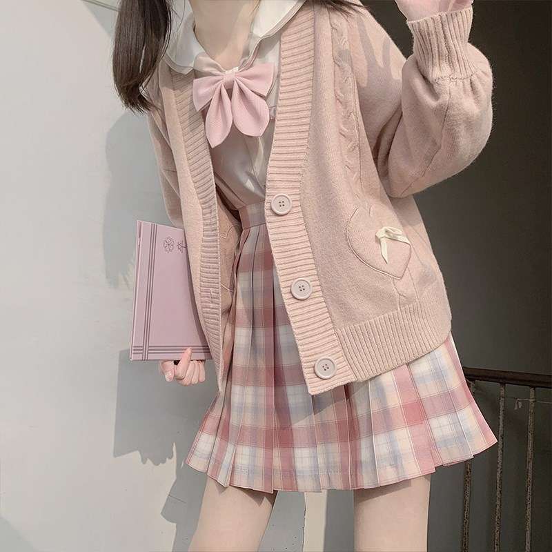 セーラー服 ハート刺繍リボン付きセーラー風カーディガン