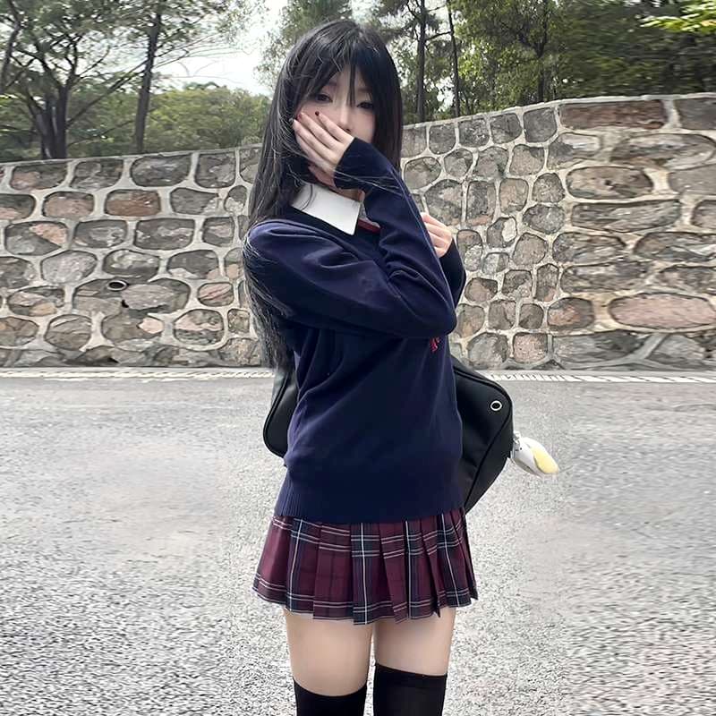 セーラー服 学園風リボン付きセーラーニットセーター