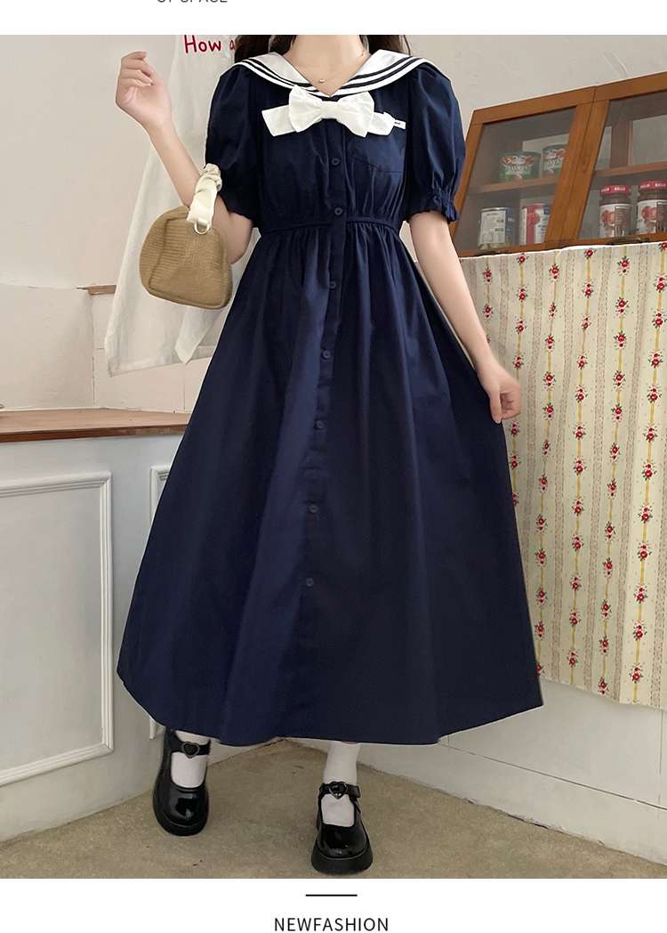 セーラー服 清楚可愛いセーラーカラーロングワンピース