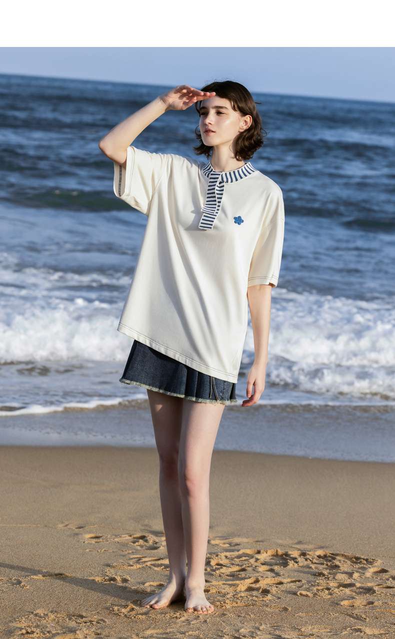 セーラー服 マリンテイスト セーラー襟 ゆったりTシャツ