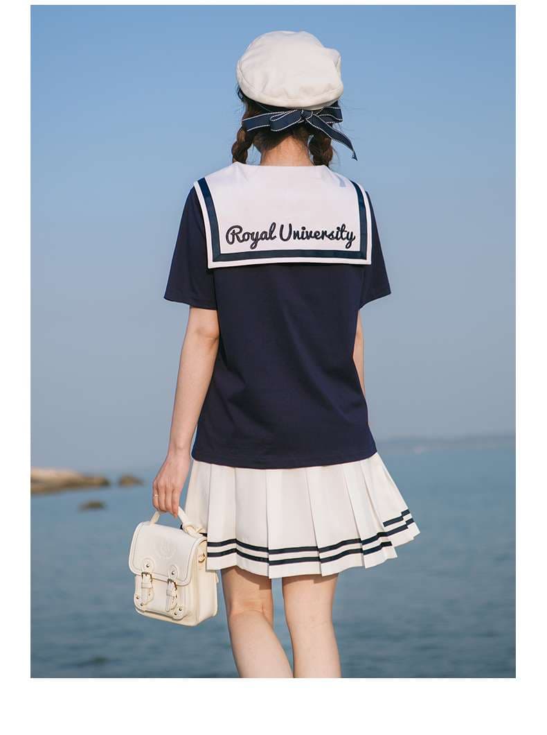 セーラー服 爽やかマリン風セーラーカラーTシャツセット
