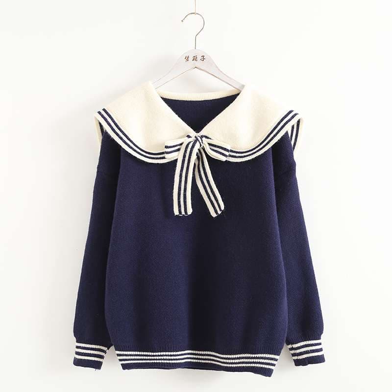 セーラー服 セーラー襟リボン付きニットセーター