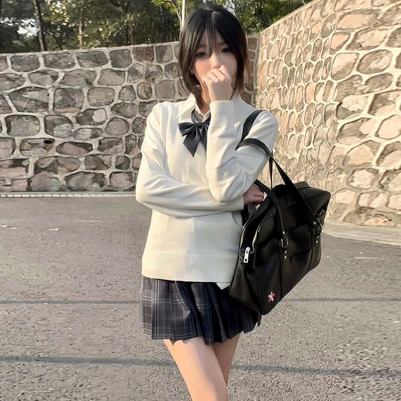 セーラー服 学園風リボン付きセーラーニットセーター