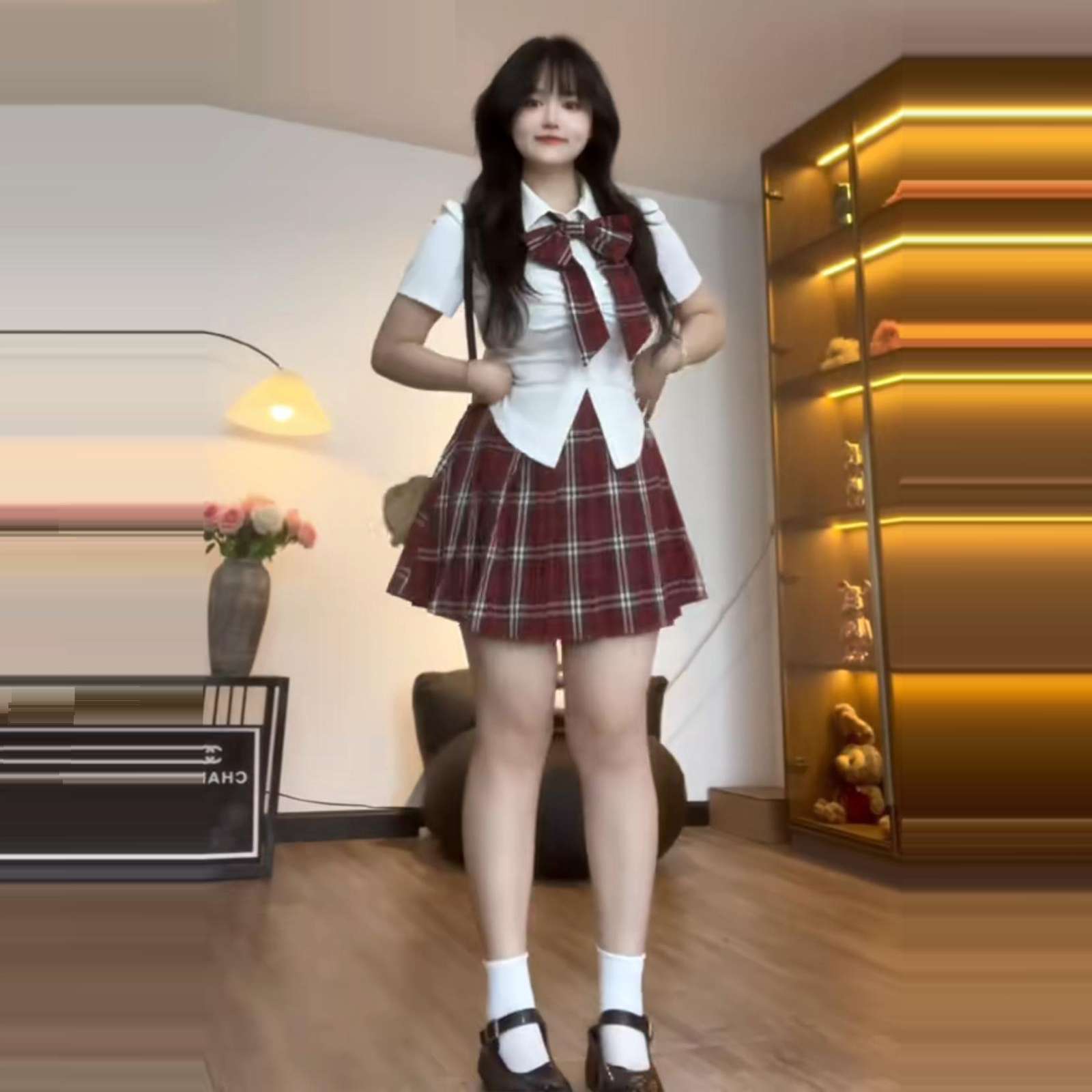セーラー服 赤チェック柄スカート制服セット