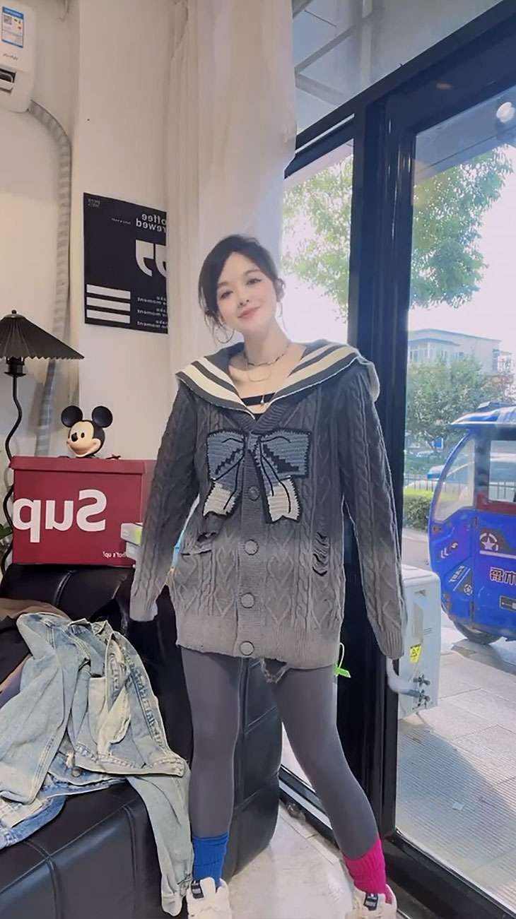 セーラー服 リボン柄ニットセーラーカラーセーター