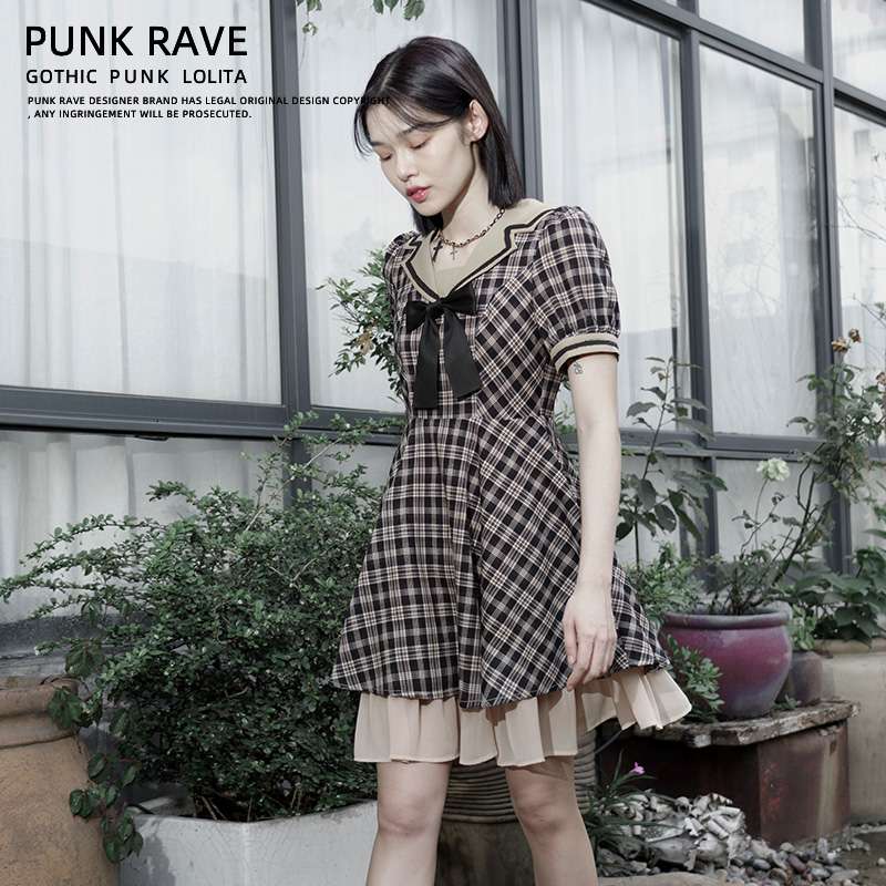 セーラー服 ゴシックロリータ風 チェック柄セーラーワンピース