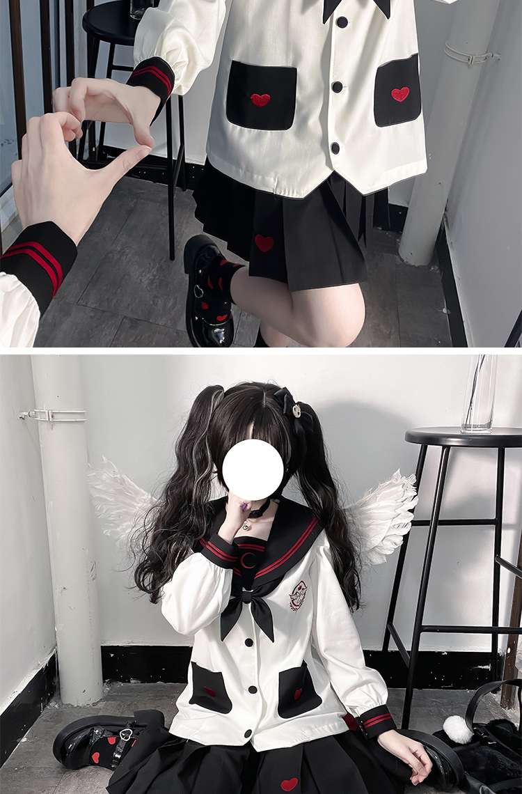 セーラー服 ハートモチーフ付き 長袖上下セット