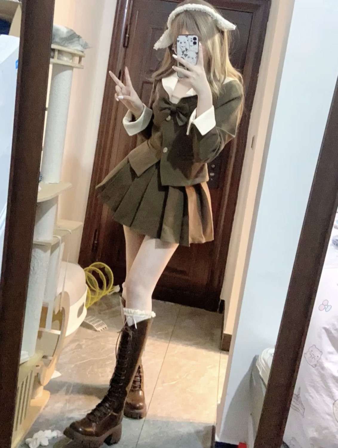 セーラー服 制服風セーラーブラウスとプリーツスカートのセット