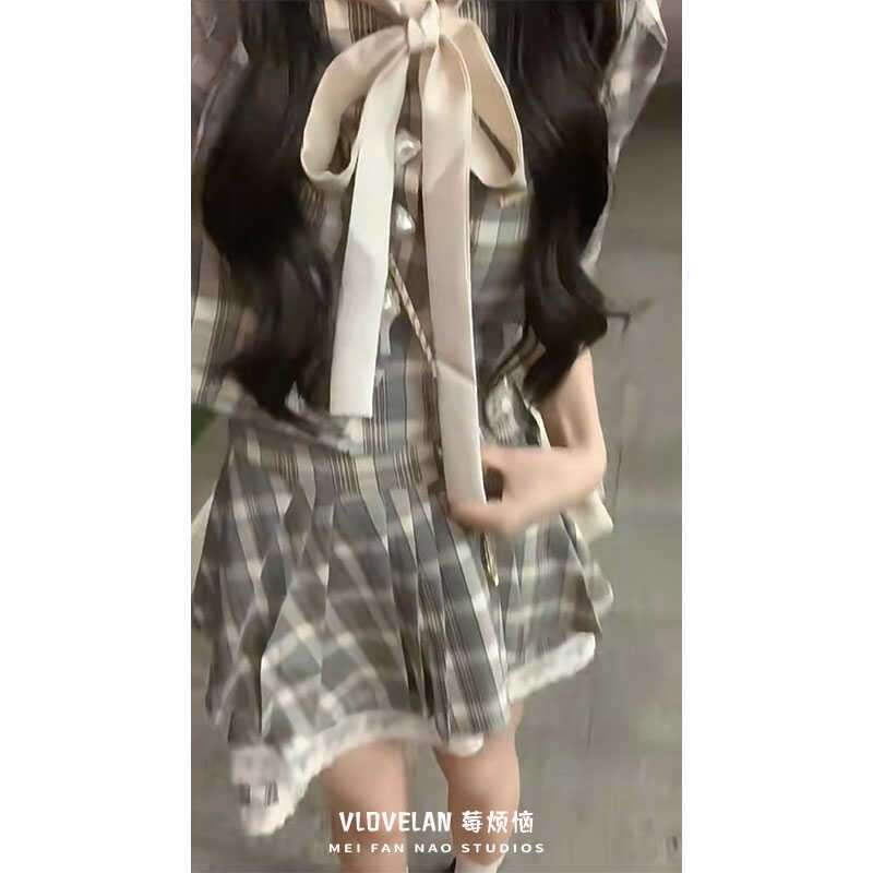 セーラー服 チェック柄リボンタイセーラーワンピース