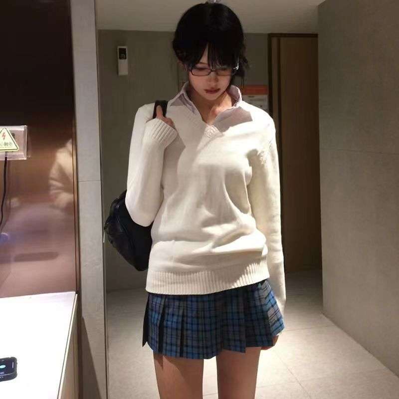 セーラー服 リボン付きセーラー風ニットセーター