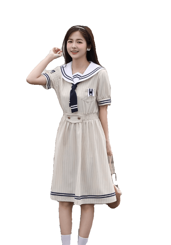 セーラー服 レトロ可愛いセーラーカラーワンピース