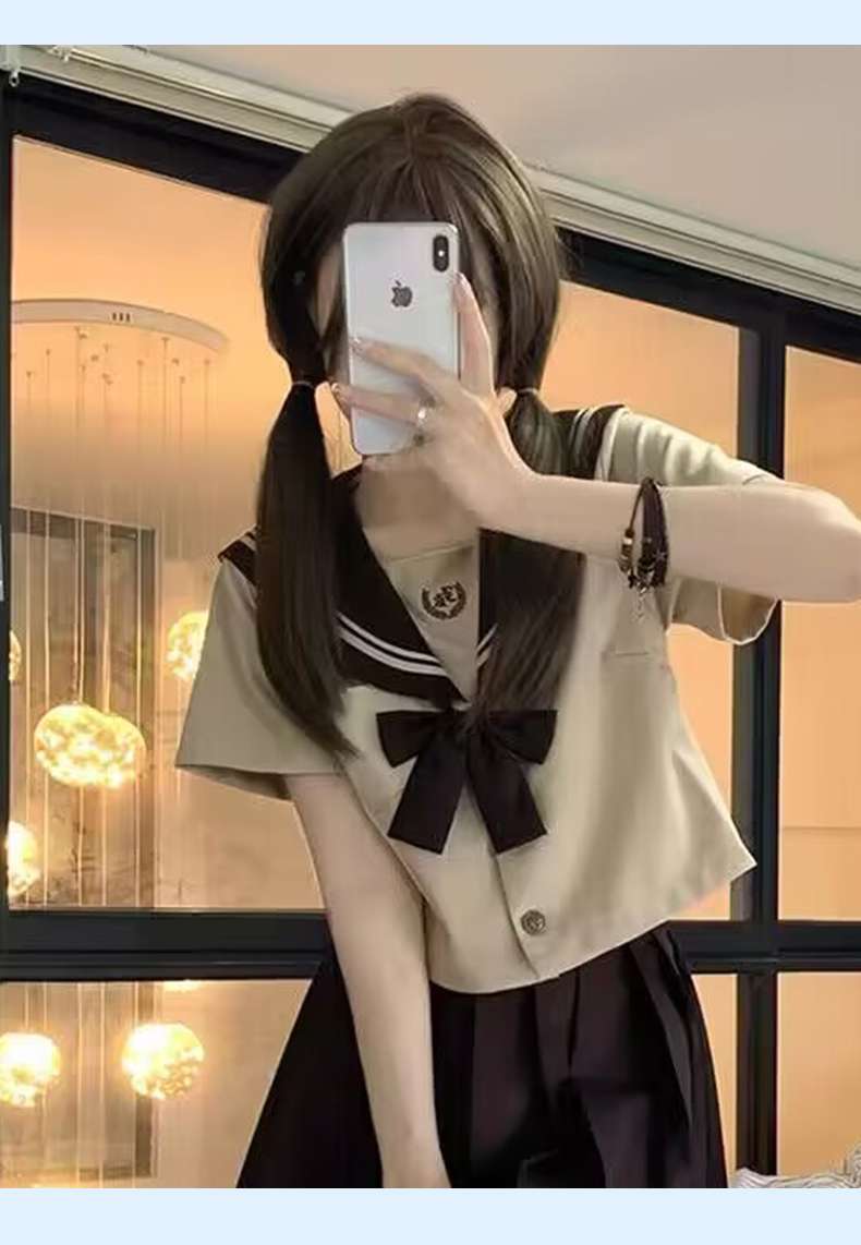セーラー服 クラシック風セーラー襟半袖スクールトップス