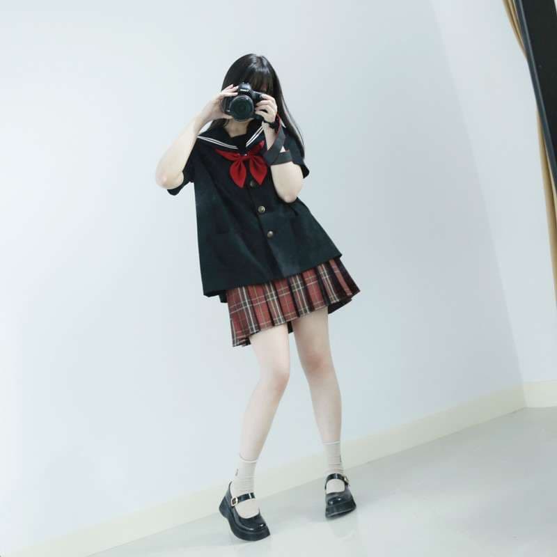 セーラー服 クラシック 黒色半袖トップス
