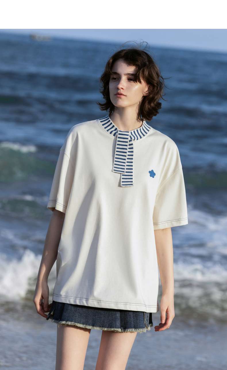 セーラー服 マリンテイスト セーラー襟 ゆったりTシャツ