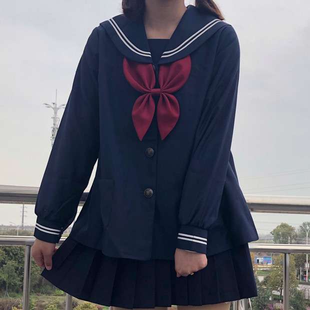 セーラー服 クラシック紺色 赤リボン付き
