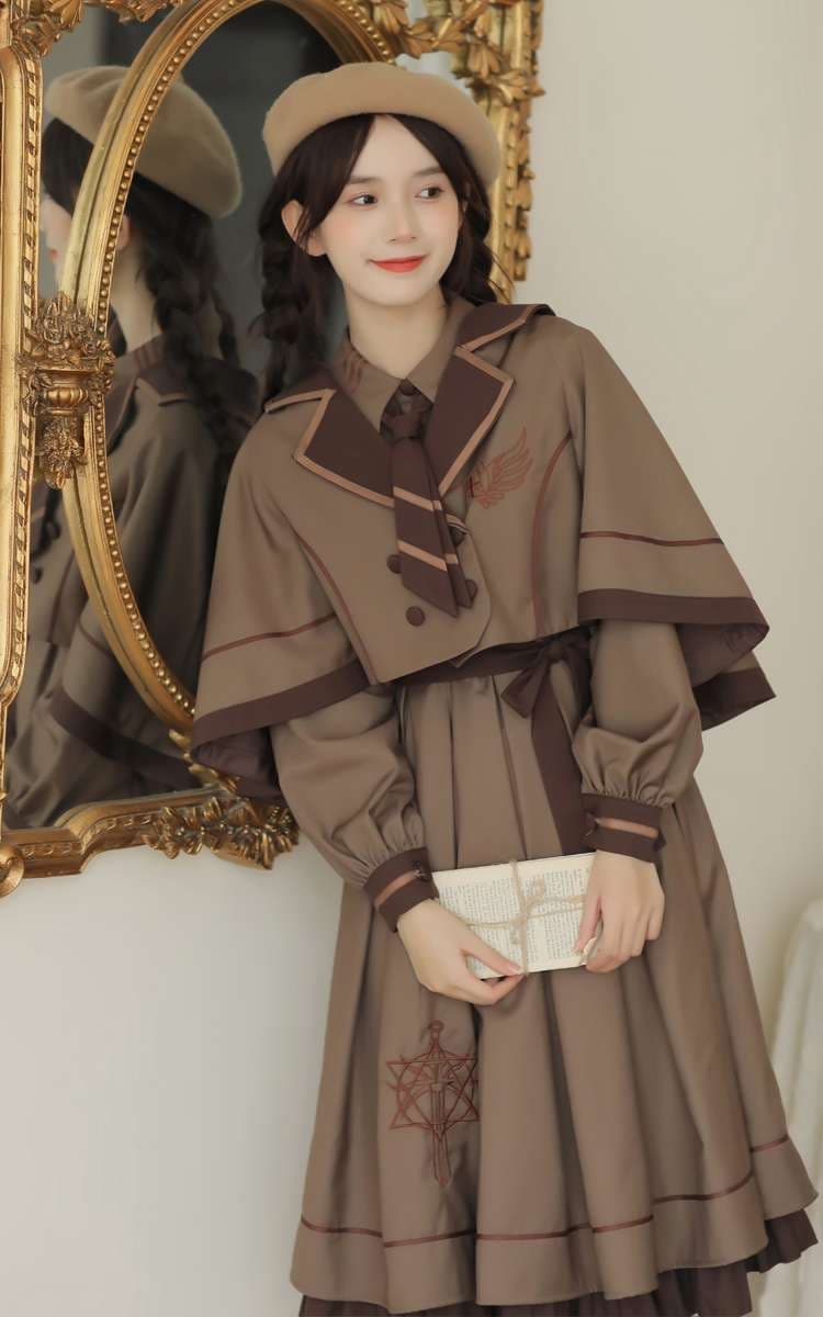セーラー服 レトロ学院風ケープ付きワンピース