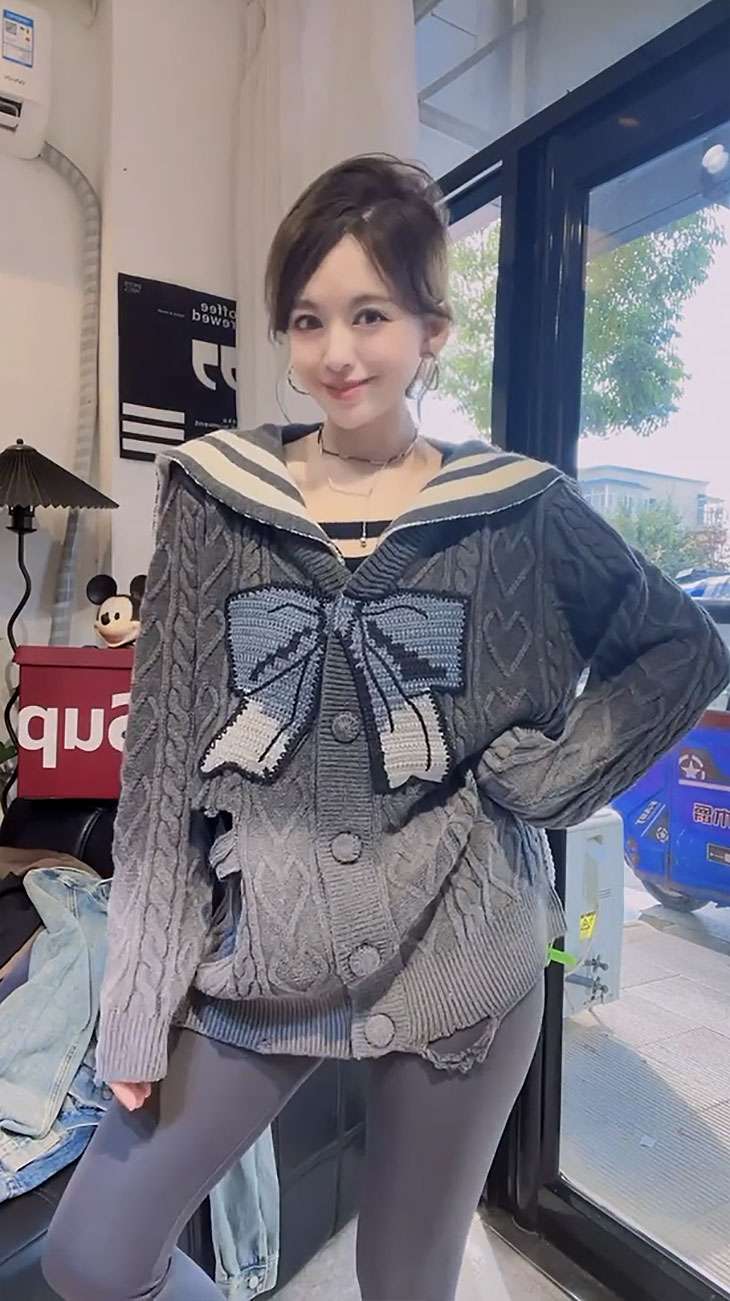 セーラー服 リボン柄ニットセーラーカラーセーター
