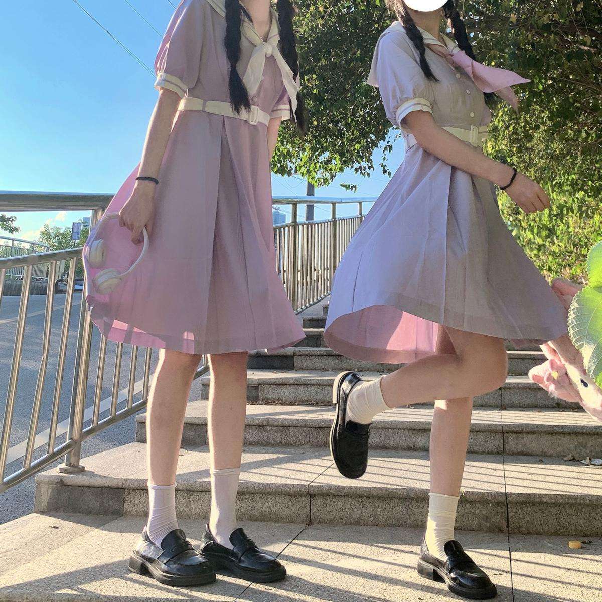 セーラー服 甘めガーリーセーラーカラーワンピース
