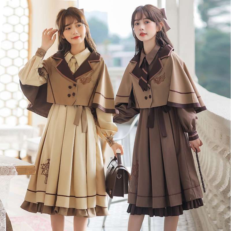 セーラー服 レトロ学院風ケープ付きワンピース