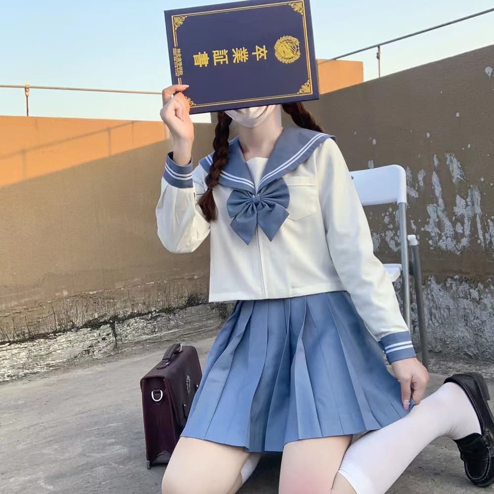 セーラー服 クラシック襟付き長袖セーラートップス