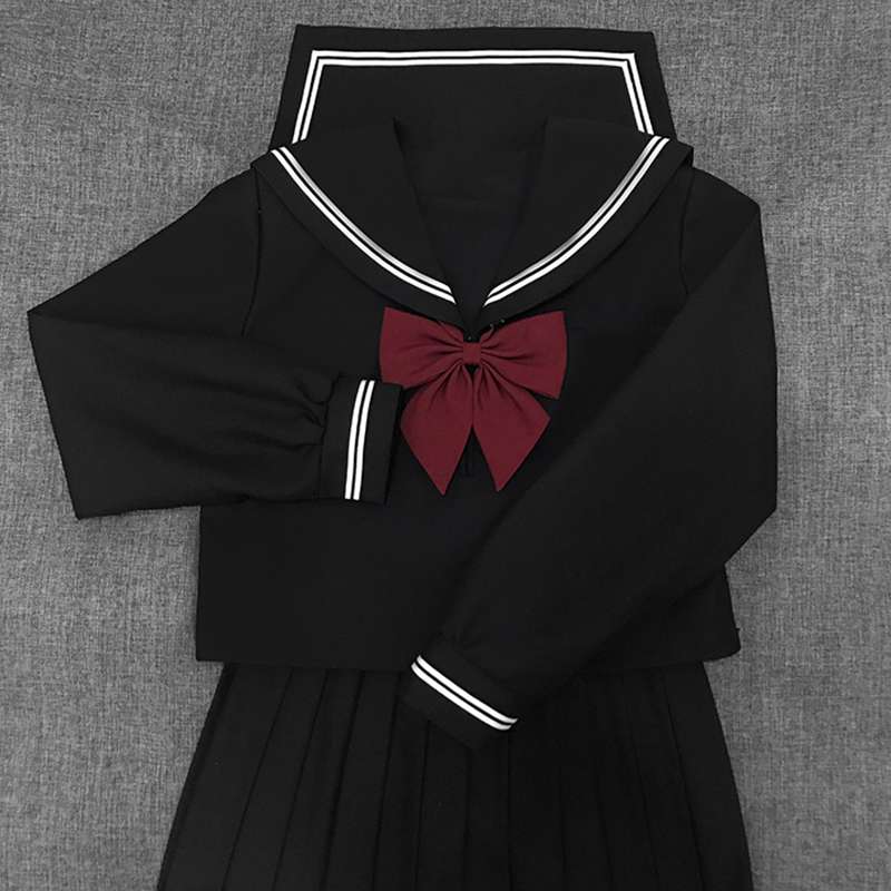 セーラー服 【大きいサイズ】 クラシック黒 赤リボン付き