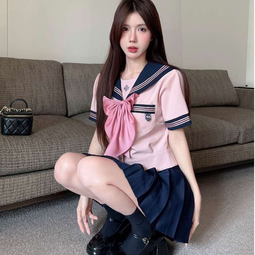 セーラー服 甘め コスプレセット ピンク×ネイビー