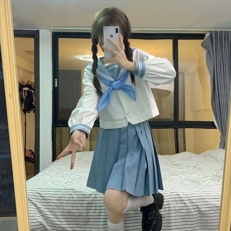 セーラー服 清楚可愛いセーラー風ツーピースセット