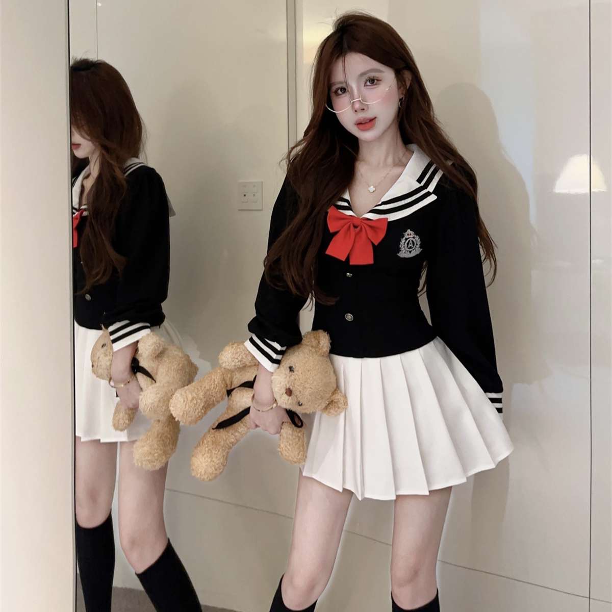 セーラー服 学院風 コスプレ衣装 赤リボン付き