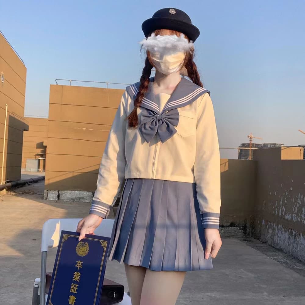 セーラー服 クラシック襟付き長袖セーラートップス