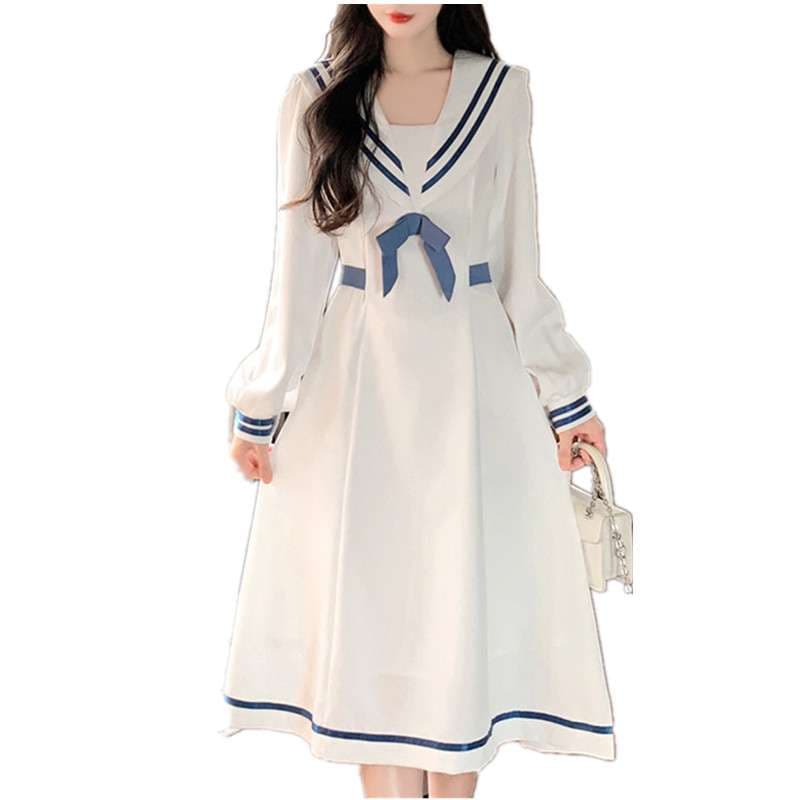 セーラー服 エレガント清楚なセーラー襟ワンピース