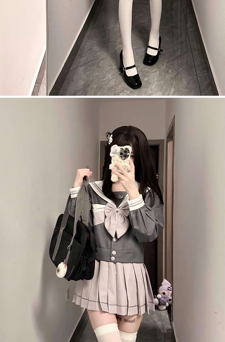 セーラー服 JK風 コスプレセット グレー&ピンク