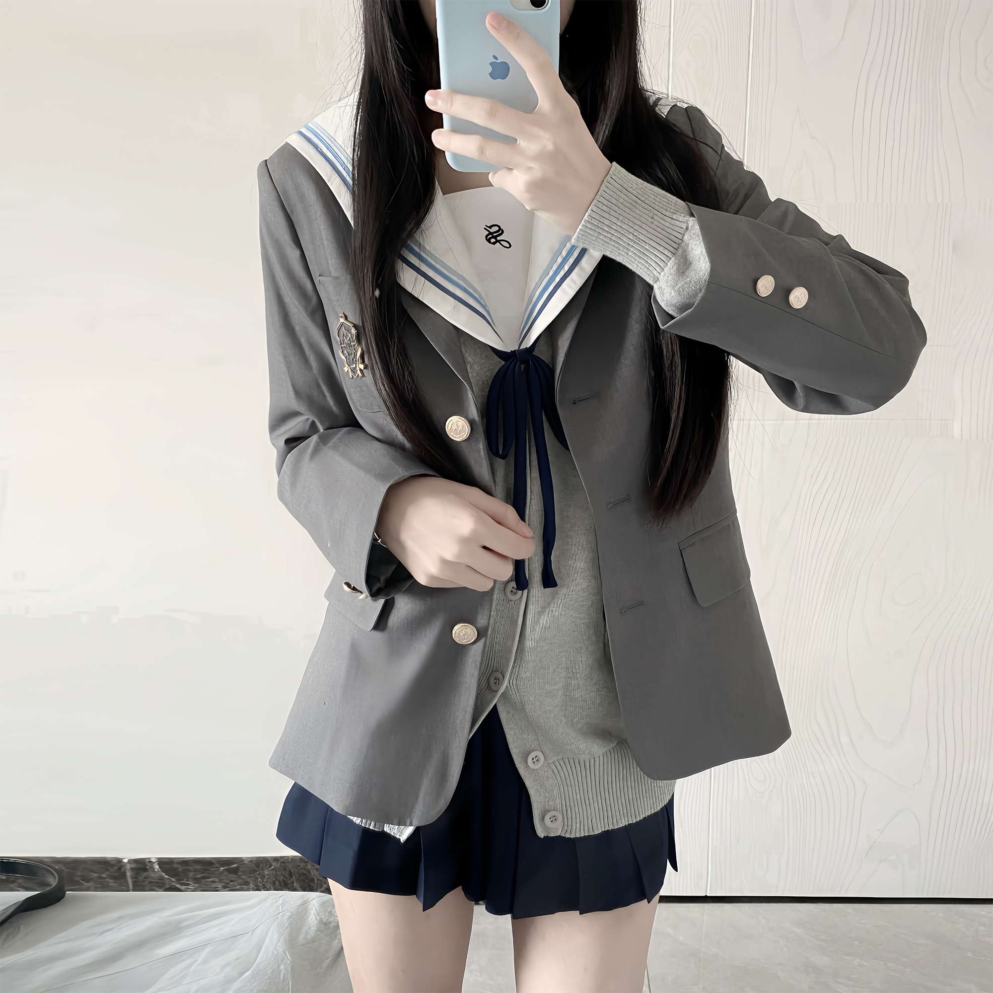 セーラー服 クラシックセーラーカラー グレー制服セット