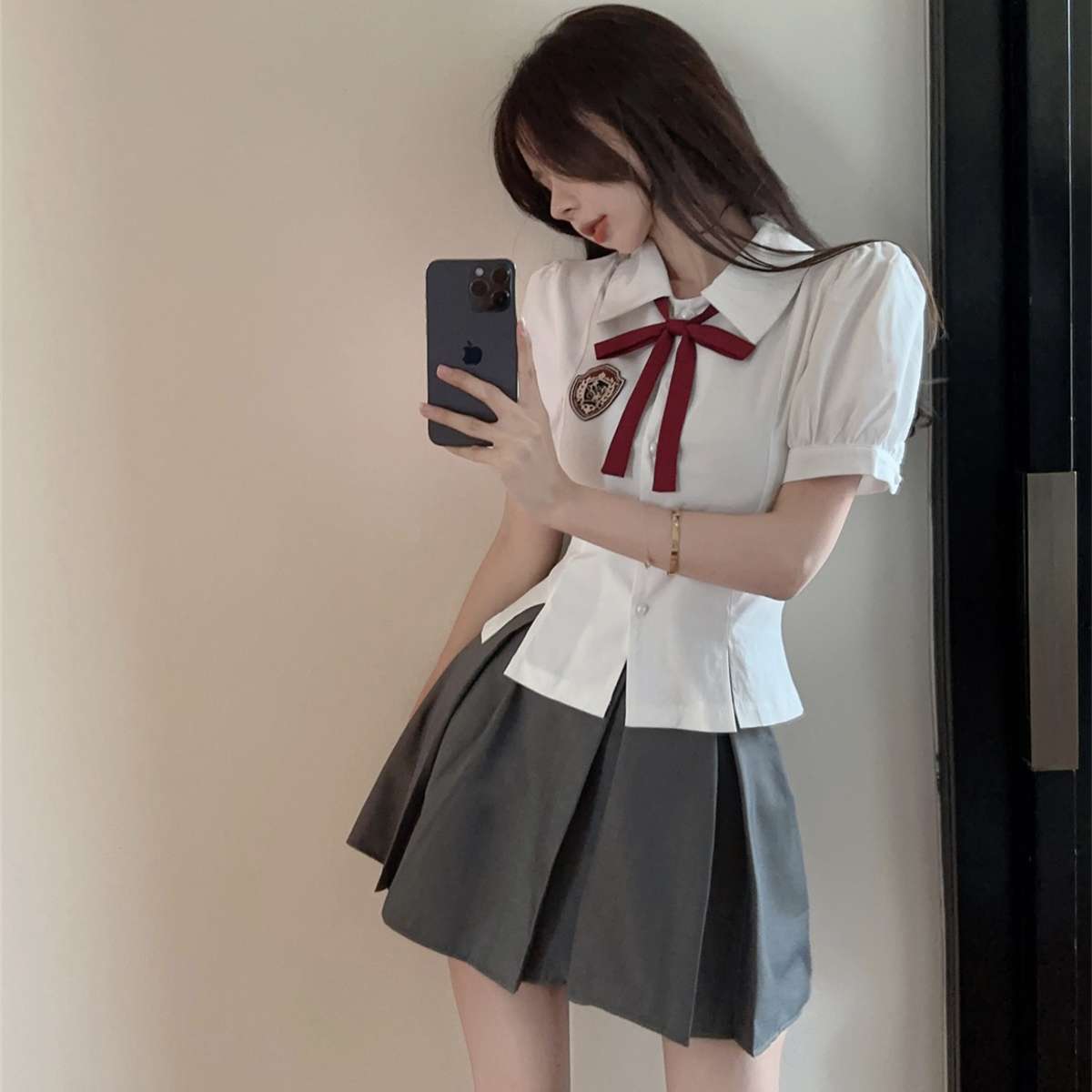 セーラー服 学園風 コスプレ衣装 白×グレー