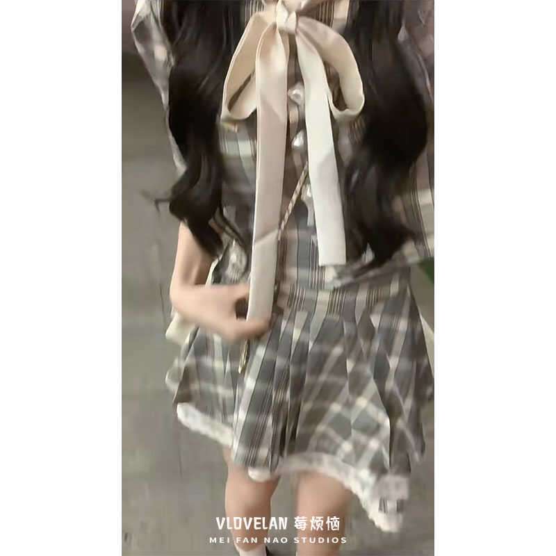 セーラー服 チェック柄リボンタイセーラーワンピース