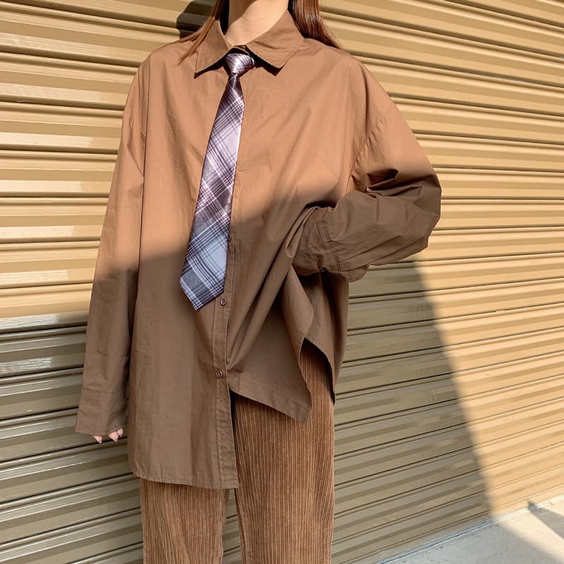 セーラー服 学園風チェック柄ネクタイ付き長袖制服ブラウス