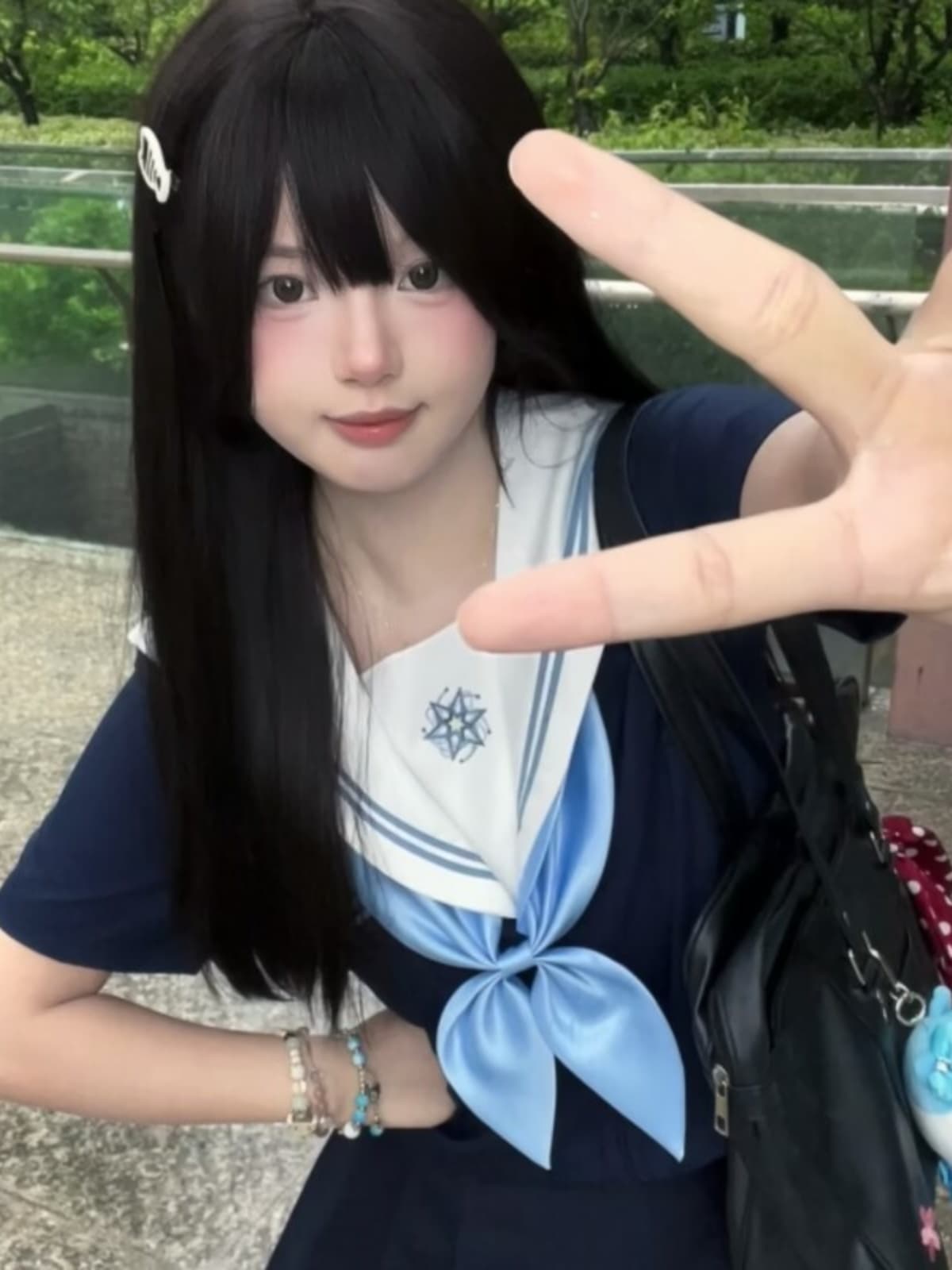 セーラー服 刺繍入り清楚セーラー長袖ブラウス