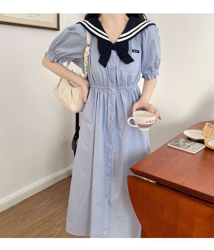 セーラー服 清楚可愛いセーラーカラーロングワンピース