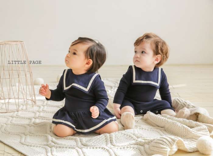 セーラー服 ベビー用ネイビーセーラーロンパース&ワンピース