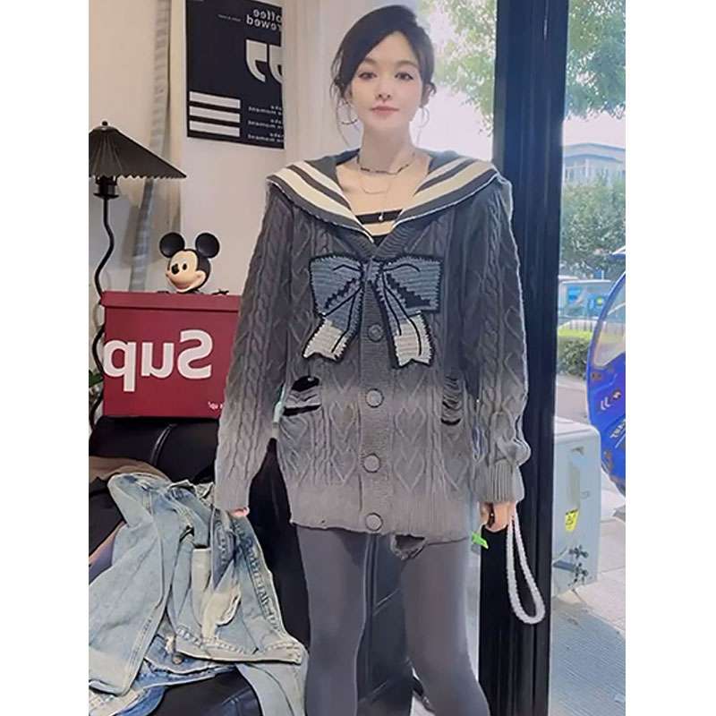 セーラー服 リボン柄ニットセーラーカラーセーター