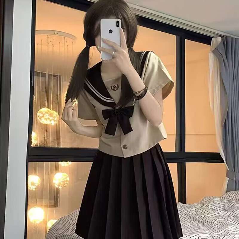 セーラー服 クラシック風セーラー襟半袖スクールトップス
