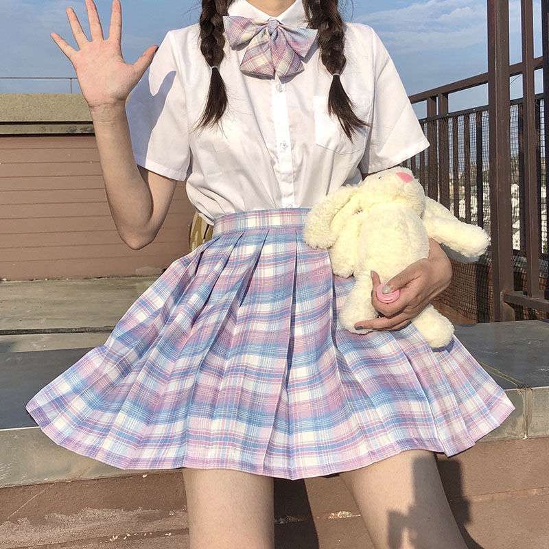 セーラー服 パステルチェック柄プリーツスカート制服セット