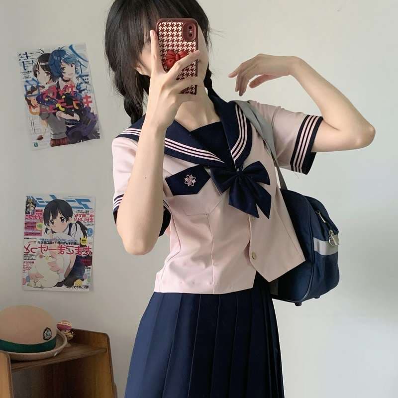 セーラー服 清楚可愛いピンク×ネイビー 制服風