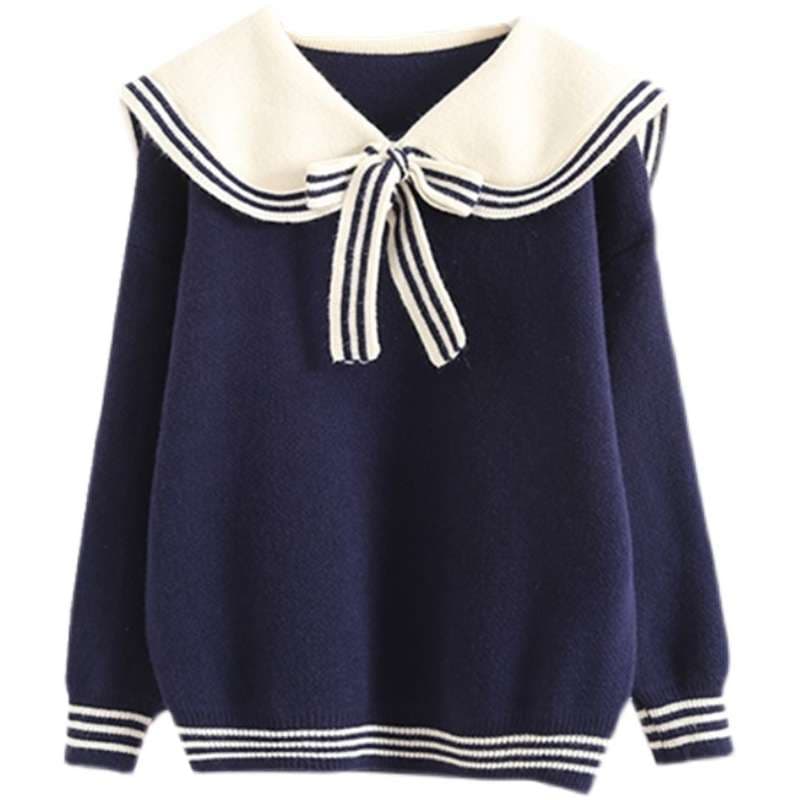 セーラー服 セーラー襟リボン付きニットセーター