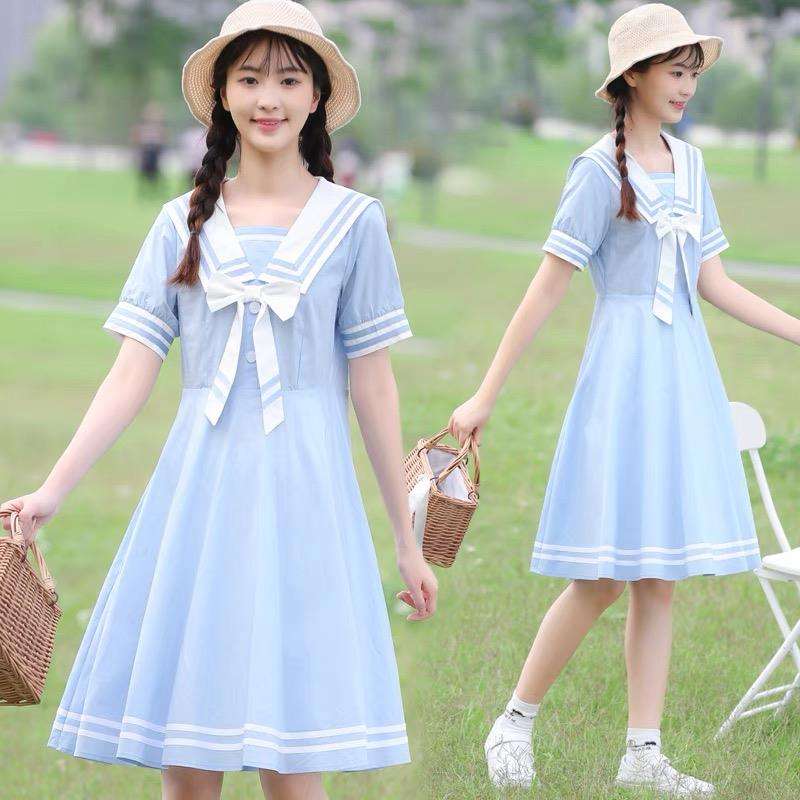 セーラー服 レトロ可愛い マリン風 セーラーカラー ワンピース