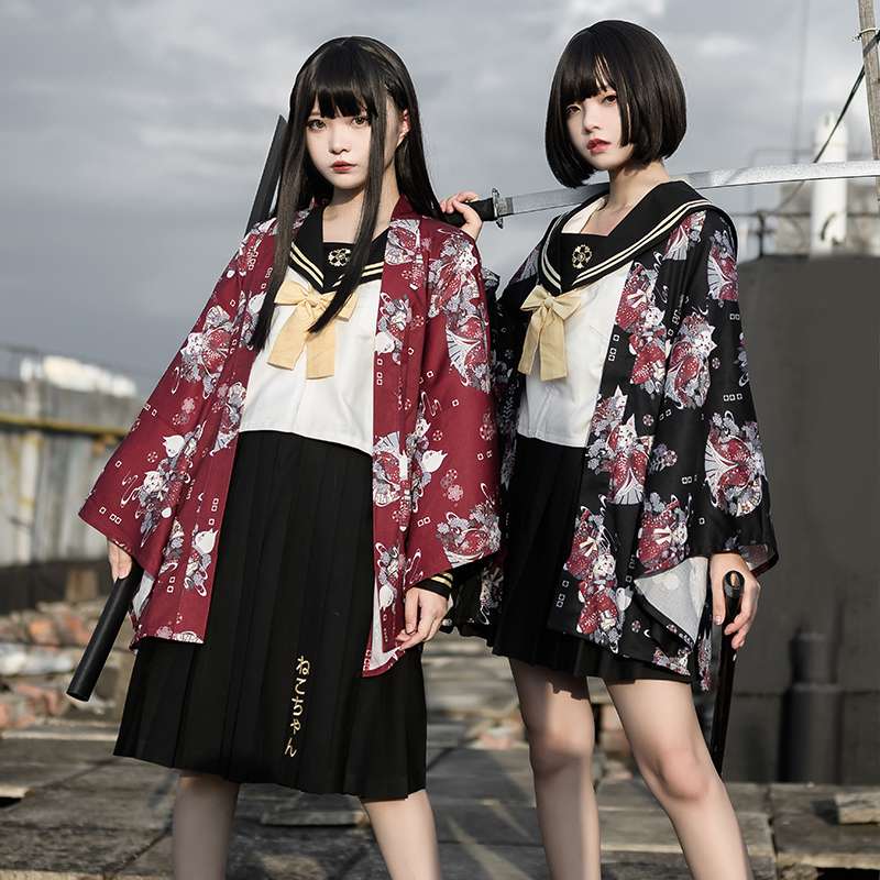 セーラー服 和風 コスプレ 花柄着物風羽織セット