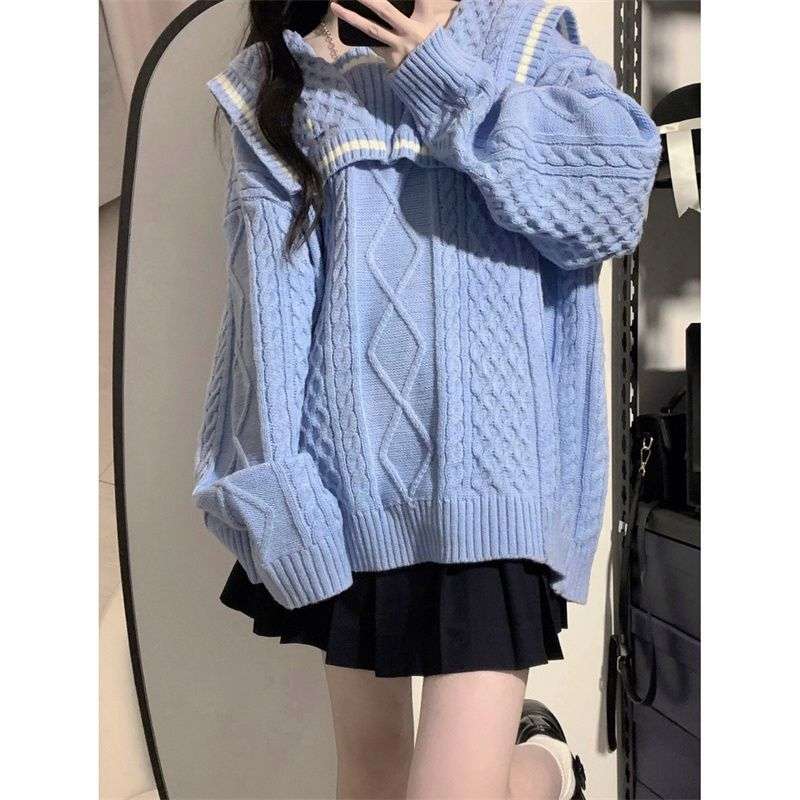 セーラー服 セーラー風ケーブル編みニットセーター