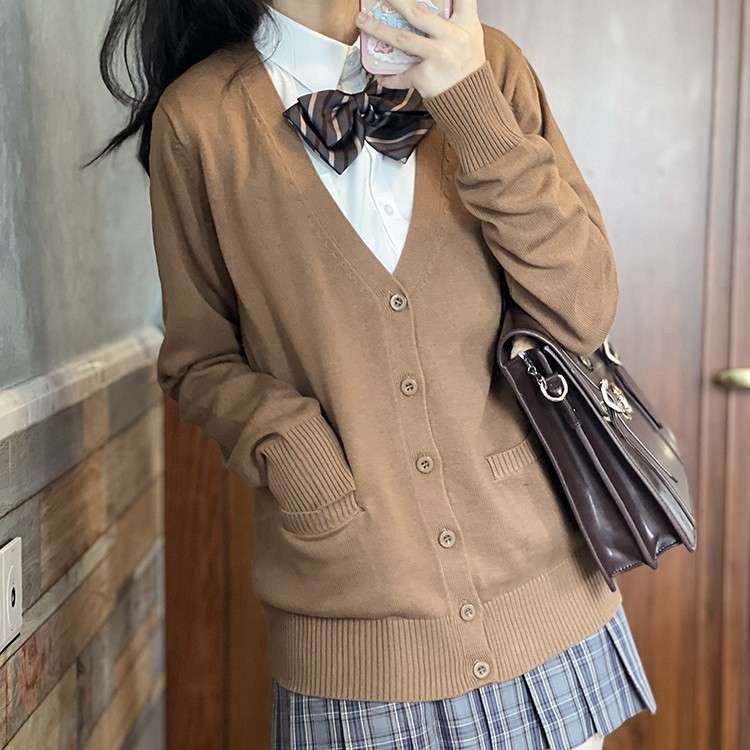 セーラー服 学生風マルチカラーVネックカーディガン