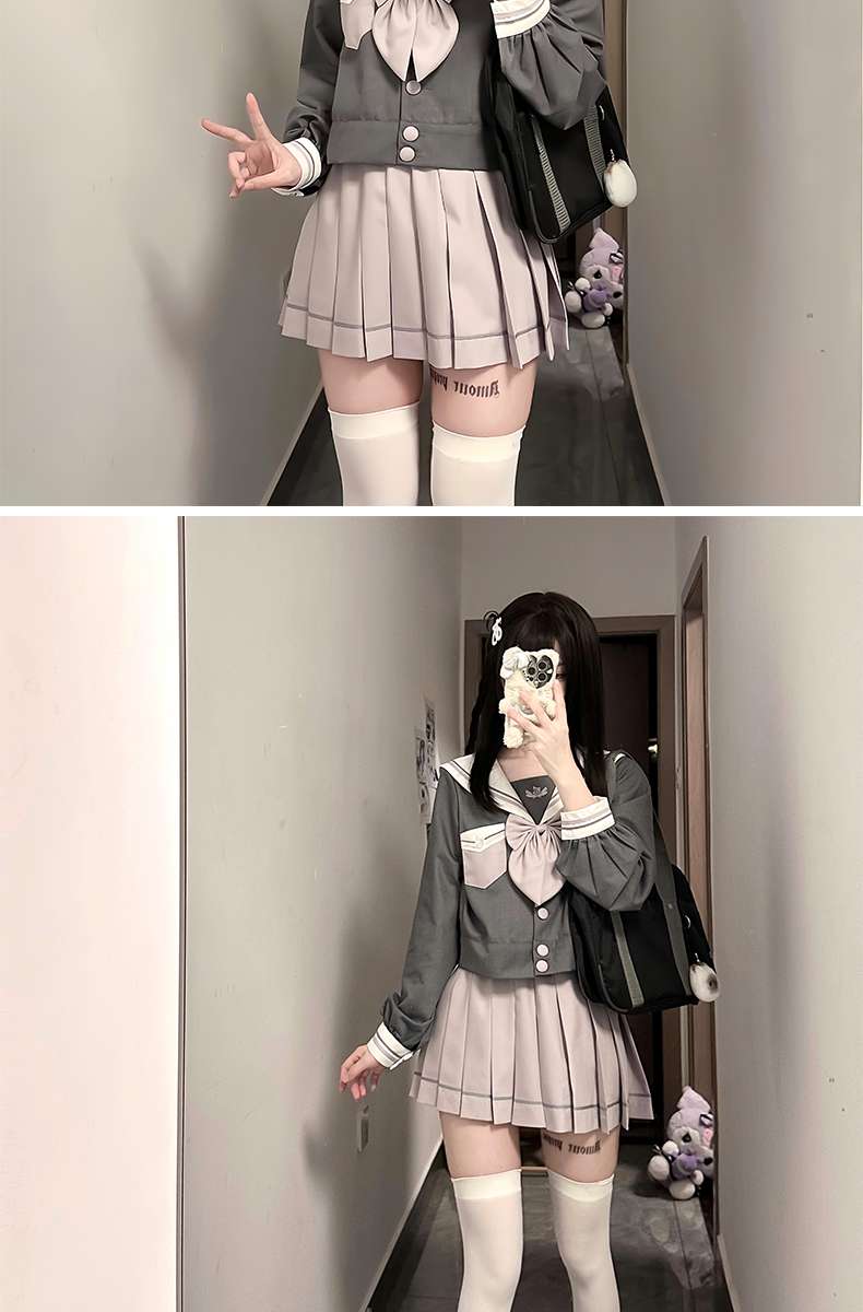 セーラー服 JK風 コスプレセット グレー&ピンク
