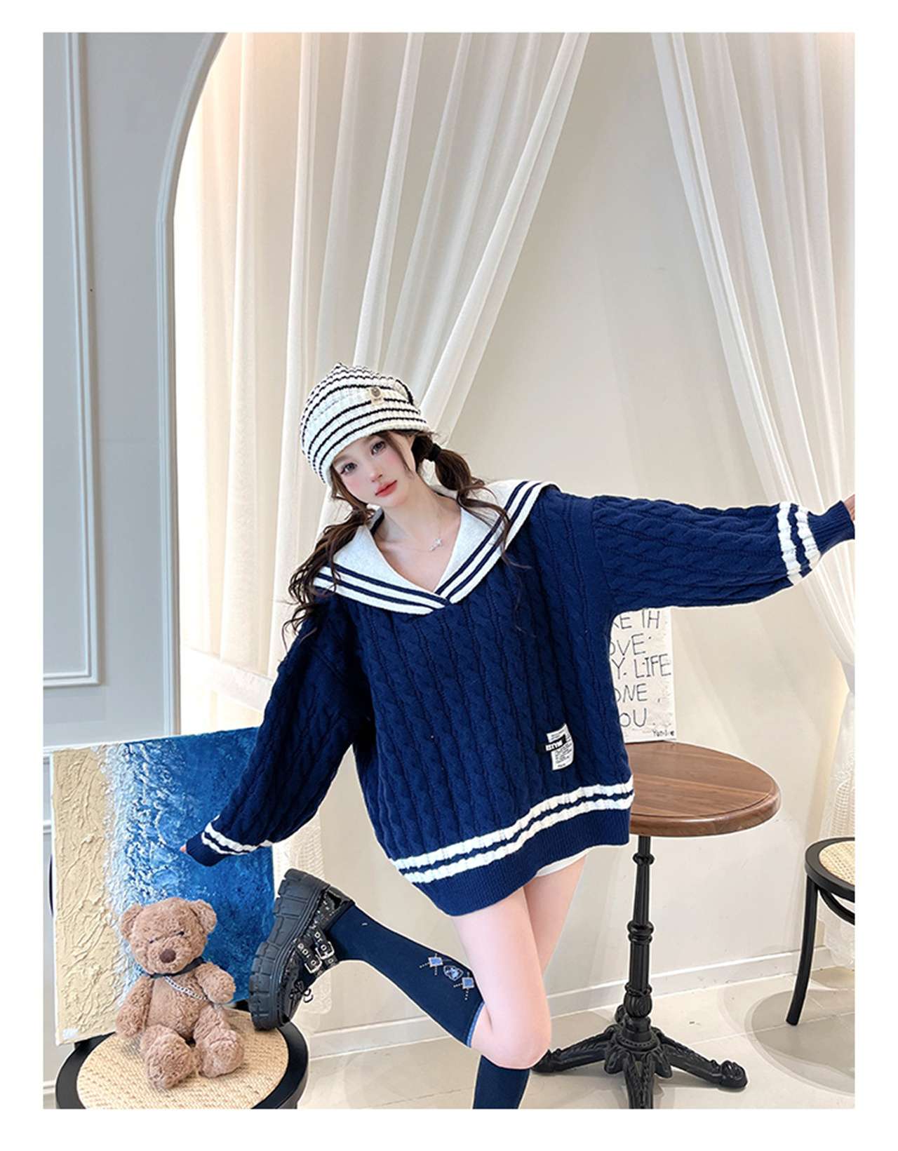 セーラー服 オーバーサイズ マリンニットセーター