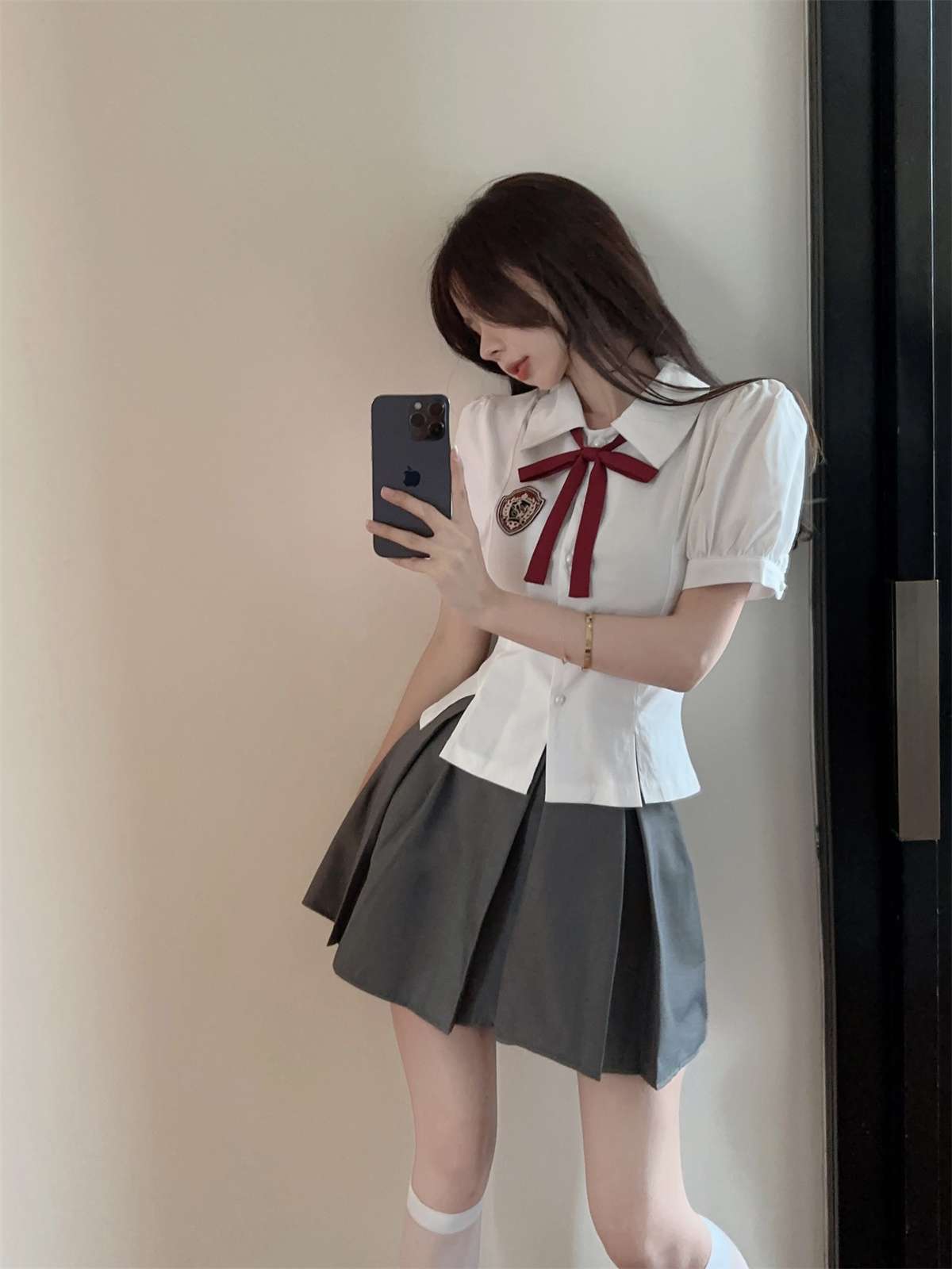 セーラー服 学園風 コスプレ衣装 白×グレー